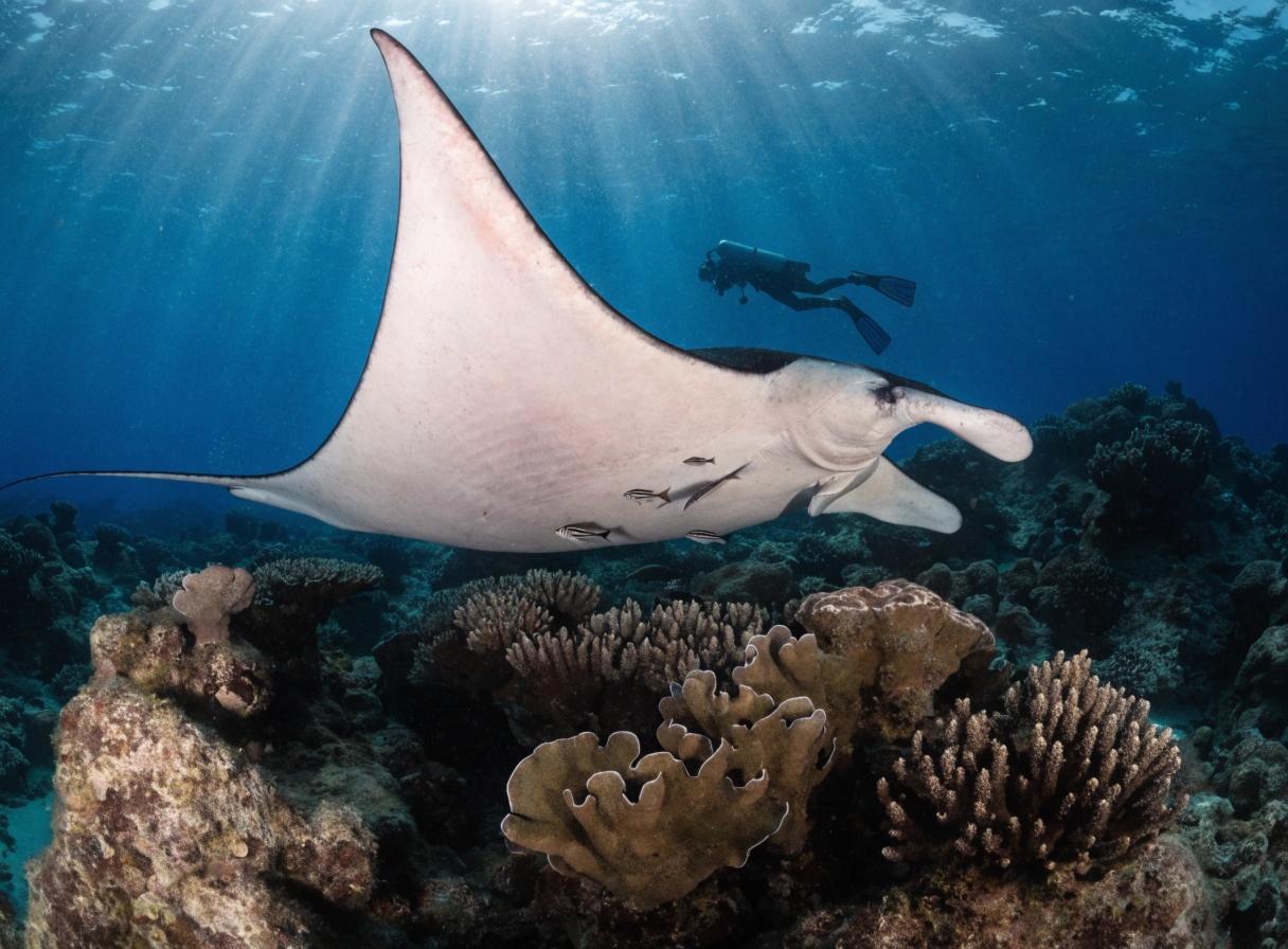 manta ray Tofo Mozambique manta reef dive site<br />
