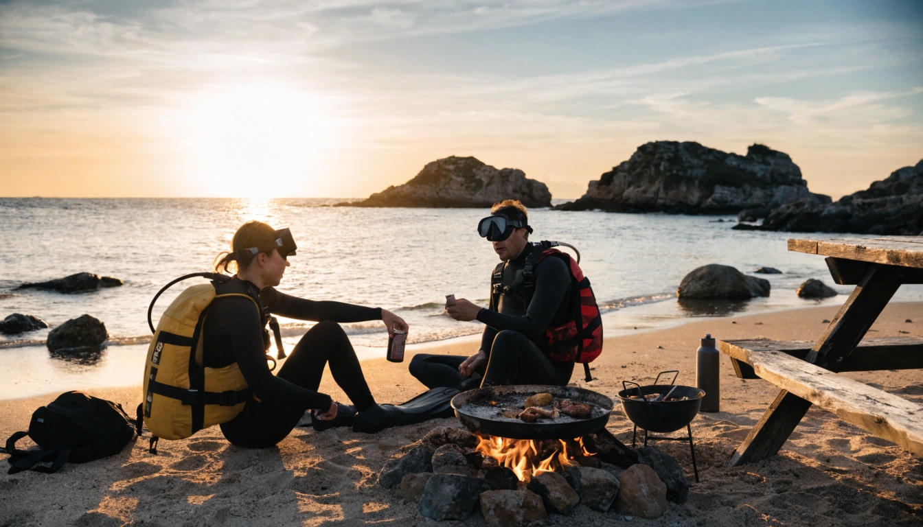 sunset braai deck Tofo Mozambique divers relaxing after diving